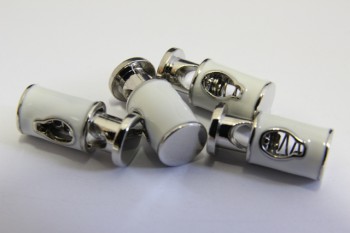 0304/10/004/20/62 - Kordelstopper, Metall, ca. 20 mm, silber/ weiß