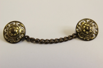 2401/19/270/00/35 - Kette mit zwei Knöpfen, Metall, Kette =ca. 65 mm + Knöpfe 15 mm (24"), altmessing/ glänzendes altgold